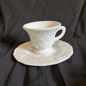 Set Of 2 Indiana White Milk Glass Colony Harvest Grape Tea Cups-7 available